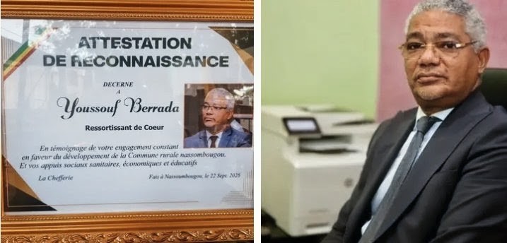 NOSSOMBOUGOU : YOUSOUF BERRADA ÉLEVÉ AU RANG DE « RESSORTISSANT DE CŒUR » POUR SON ENGAGEMENT SOCIAL